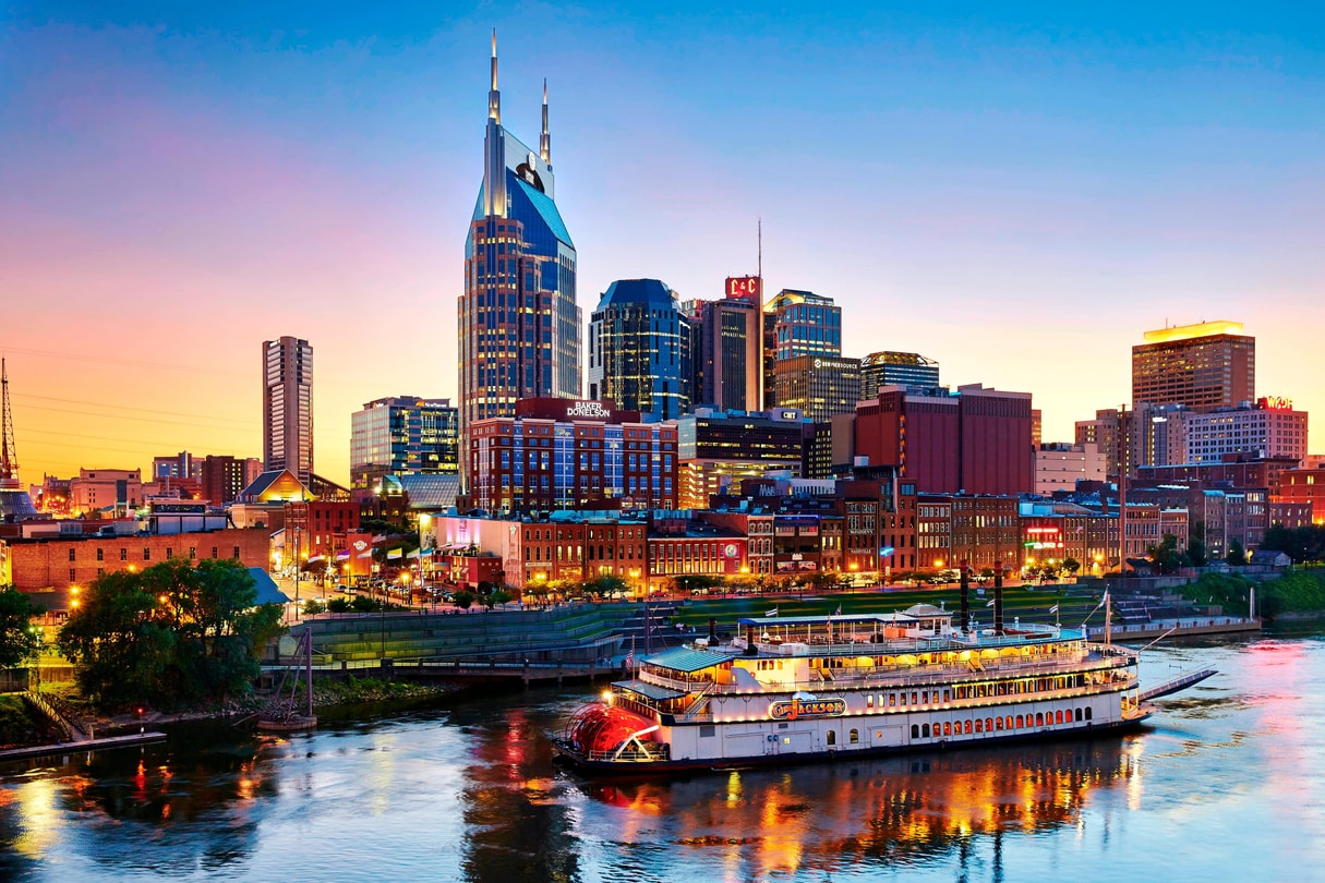 Nashville skyline at sunset.