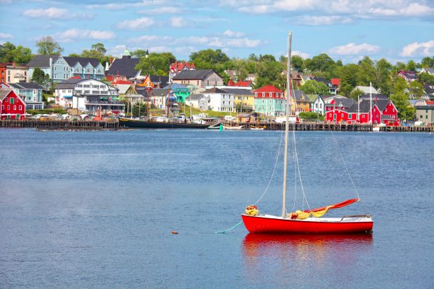 View of the harbour and waterfront of Lunenburg, Nova Scotia, Canada. Lunenburg is a historic port town in Nova Scotia that was designated as a UNESCO World Heritage Site in 1995.